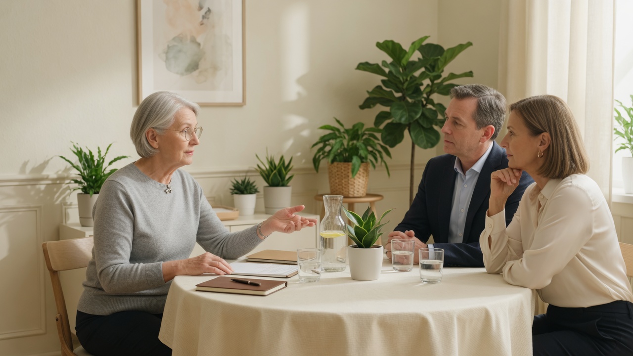 Advisor speaking with a client couple at a round table