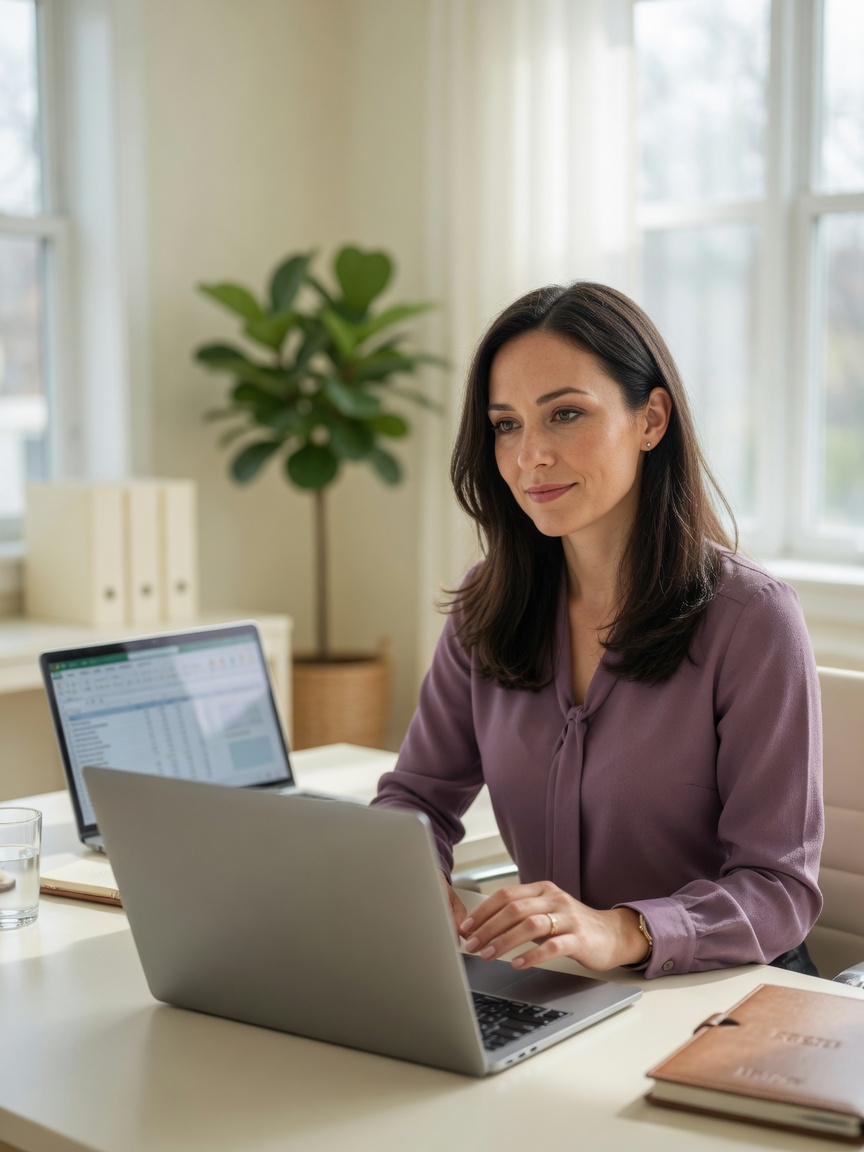 Advisor closing the month-end file at a bright desk
